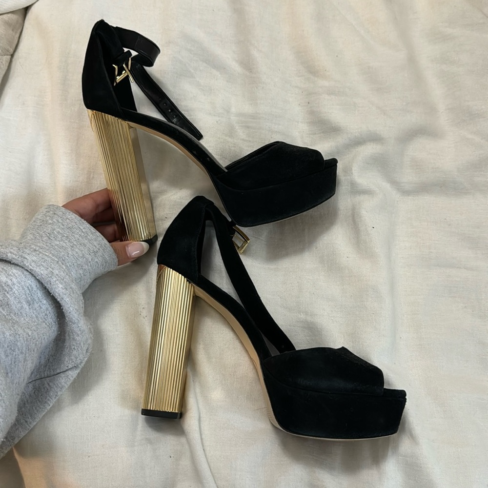 Michael Kors Gold Heel Suede Heels